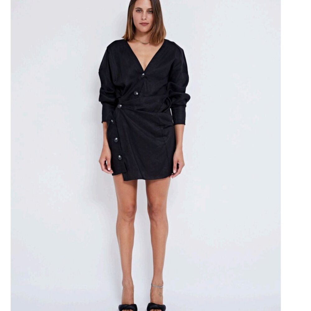 Pfeiffer LOVERS LINEN ASYMMETRICAL TWIST DRESS  BLACK Size Large NWT